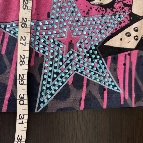 Christian Audigier Crystal Rock Y2K Shirt Women Large Rocker Girl Tee Tunic Top - Picture 12 of 13